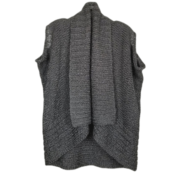Club Monaco Gray Metallic Open Front Cardigan Sleeveless Vest Open Knit Size XS - Picture 1 of 11